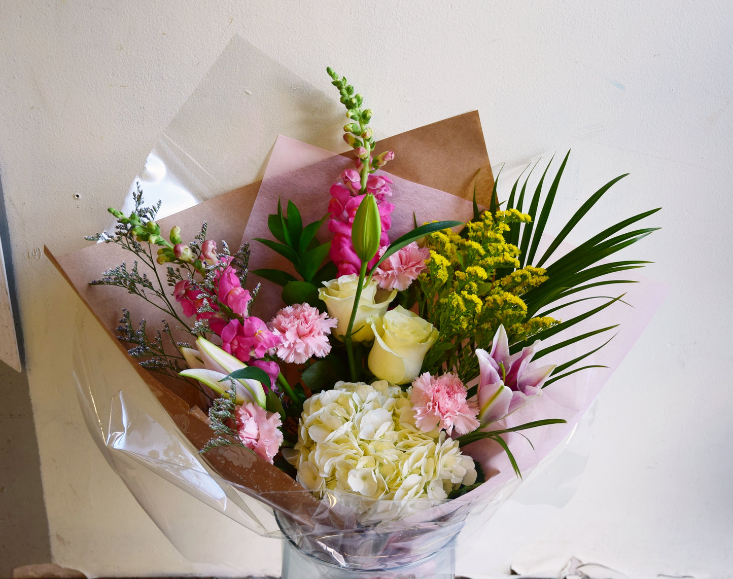 hydrangea and snapdragons