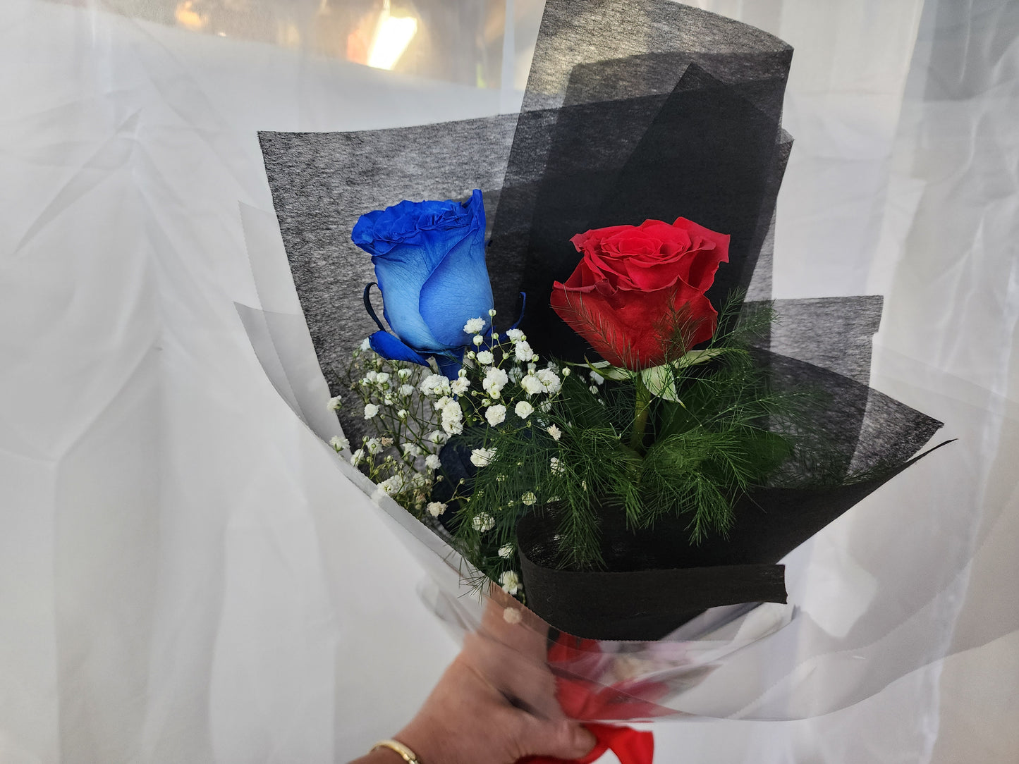 blue and red roses