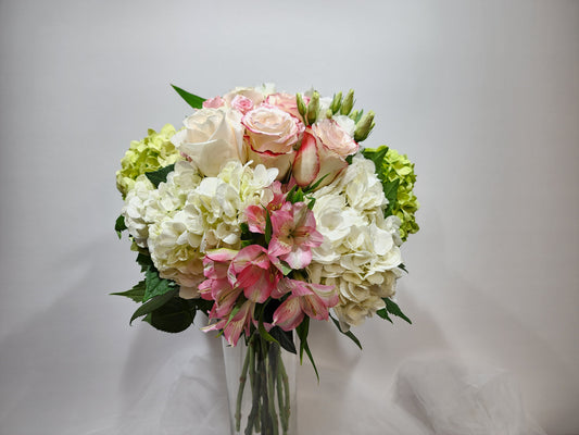 rose and hydrangeas with vase