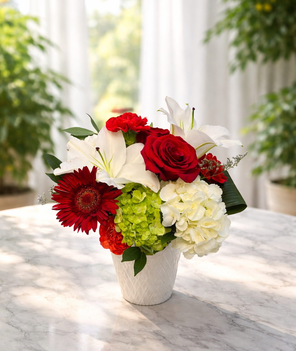 red and white centerpiece