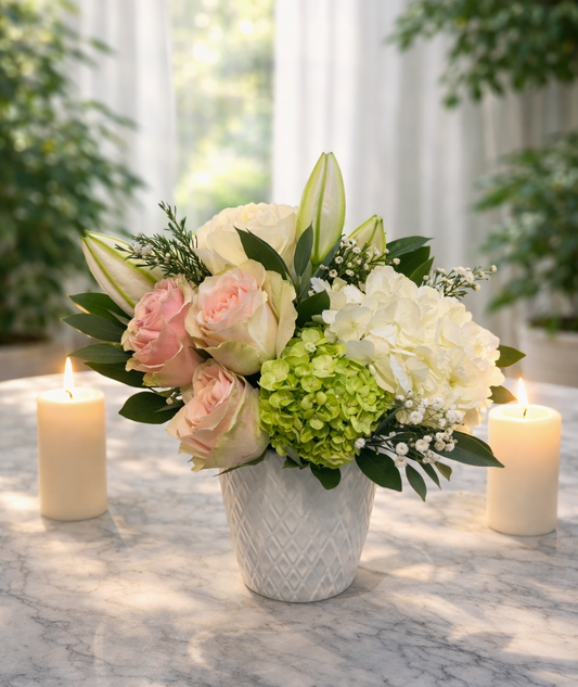white and pink centerpiece