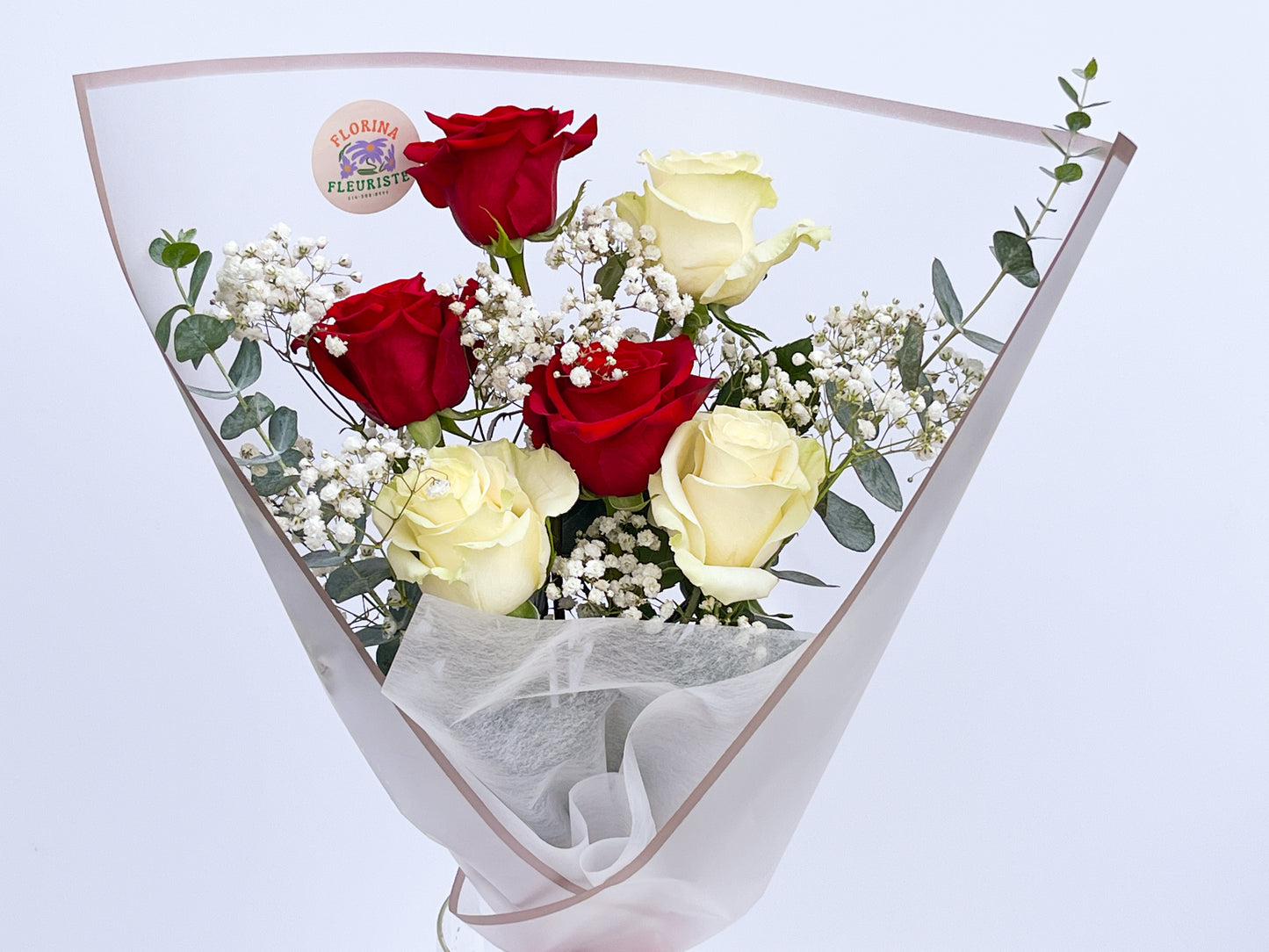 6 red and whtie roses