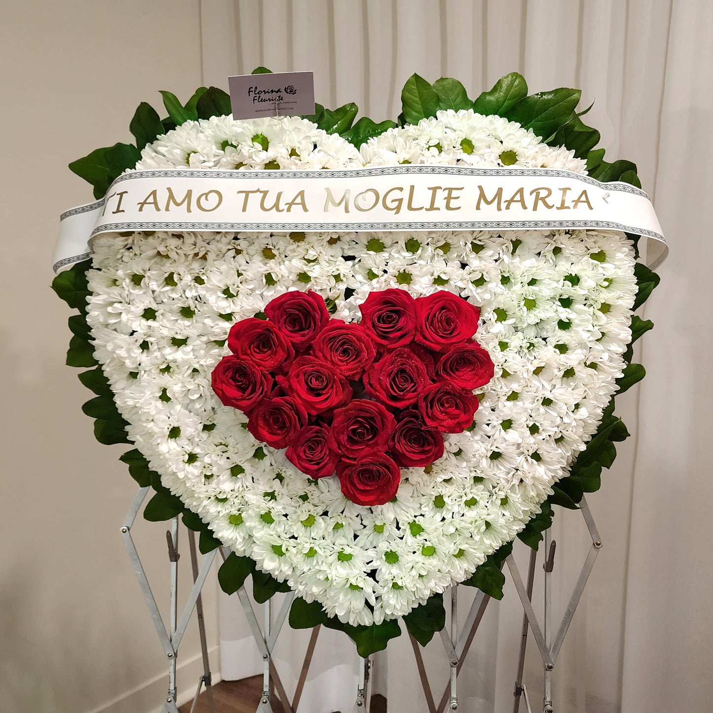 funeral flowers - Heart , Red & White